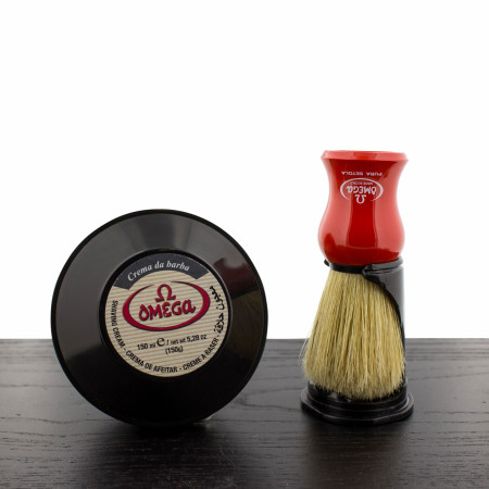Omega Shaving Cream and Brush with Stand Kit